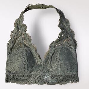 American Eagle Aerie Green Wildflower Lace Padded Halter Bralette Size‎ M NWT
